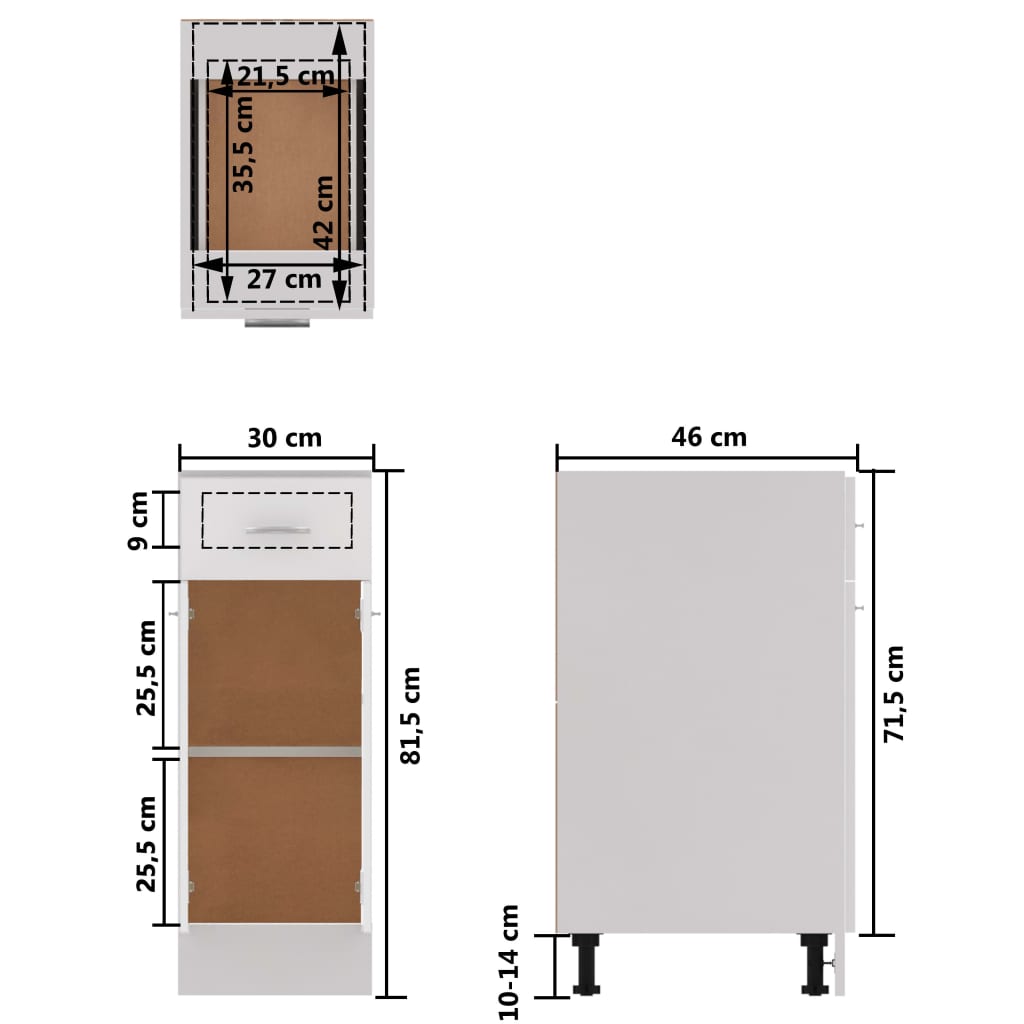 Armadio Inferiore Cassetto Bianco Lucido 30x46x81,5 Multistrato