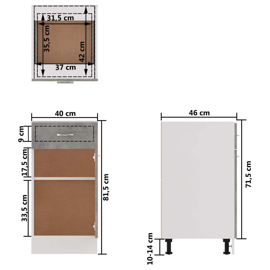 Armadio Inferiore Cassetto Grigio Cemento 40x46x81,5Multistrato