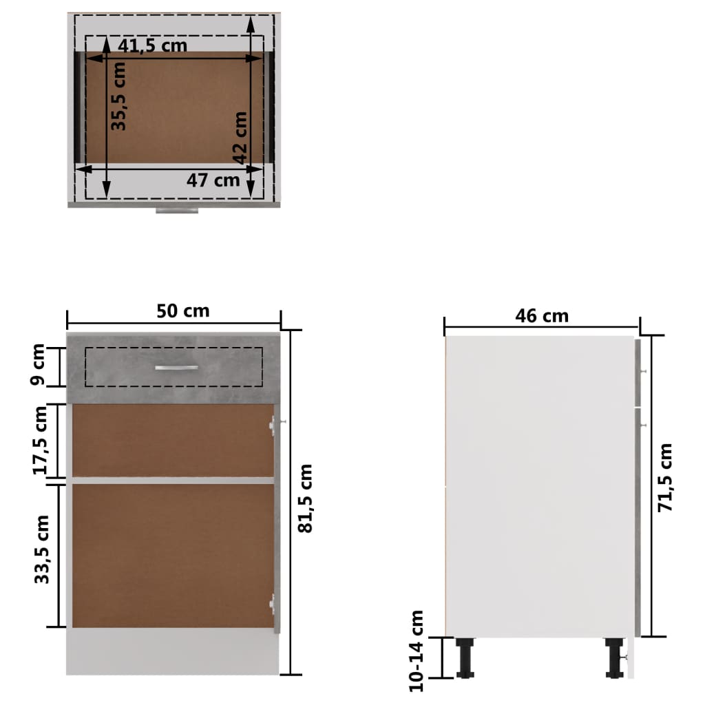 Armadio Inferiore Cassetto Grigio Cemento 50x46x81,5Multistrato