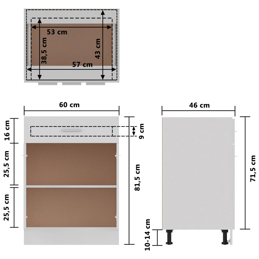 Armadio Inferiore con Cassetto Bianco 60x46x81,5 cm Multistrato