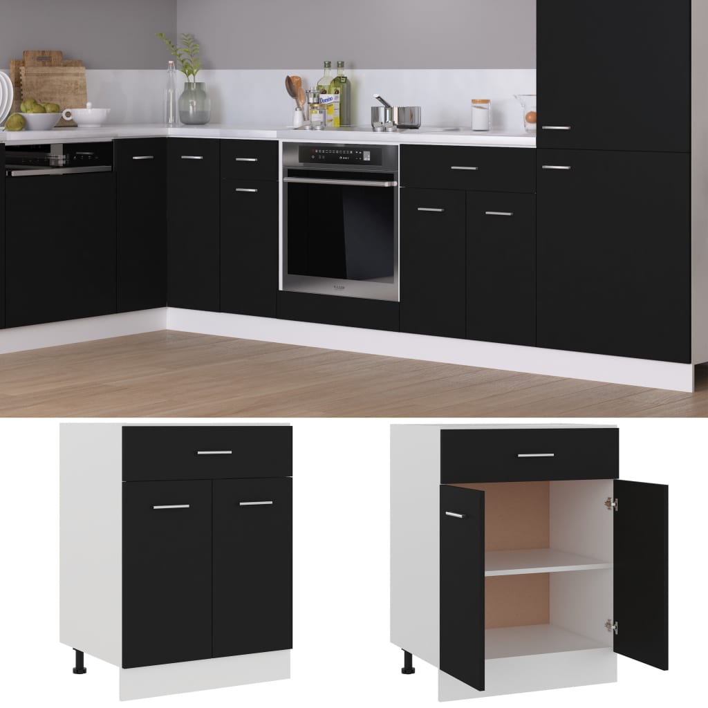 Armadio Inferiore con Cassetto Nero 60x46x81,5 cm Multistrato