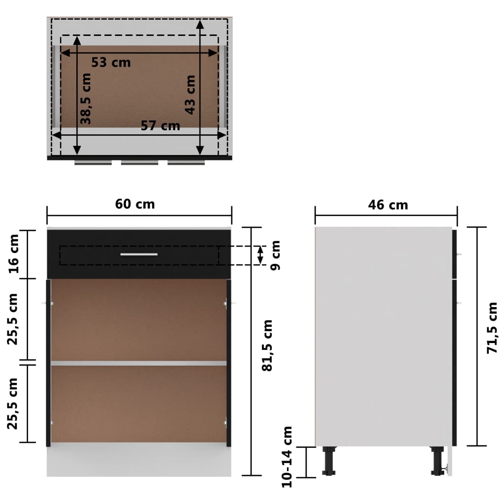 Armadio Inferiore con Cassetto Nero 60x46x81,5 cm Multistrato