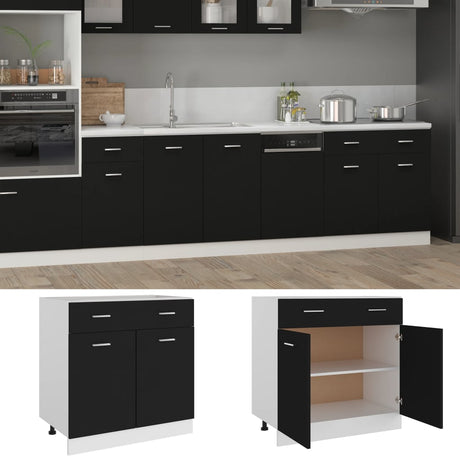 Mobile Inferiore Cassetto Nero 80x46x81,5 cm Legno Multistrato