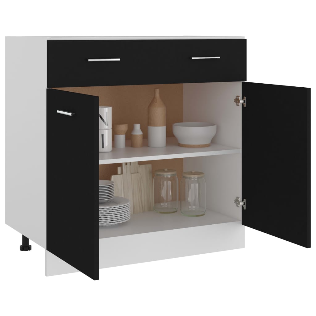 Mobile Inferiore Cassetto Nero 80x46x81,5 cm Legno Multistrato