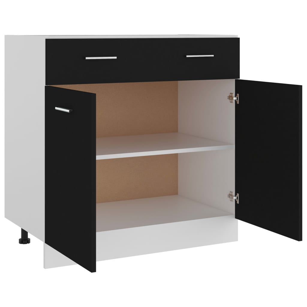 Mobile Inferiore Cassetto Nero 80x46x81,5 cm Legno Multistrato