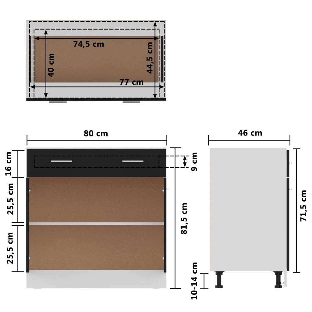 Mobile Inferiore Cassetto Nero 80x46x81,5 cm Legno Multistrato