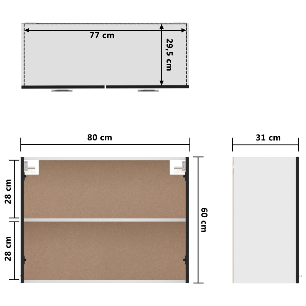 Mobile Pensile Nero 80x31x60 cm in Legno Multistrato