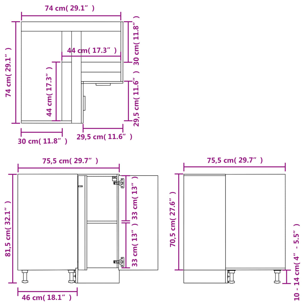 Armadio Angolare Nero 75,5x75,5x81,5 cm in Legno Multistrato