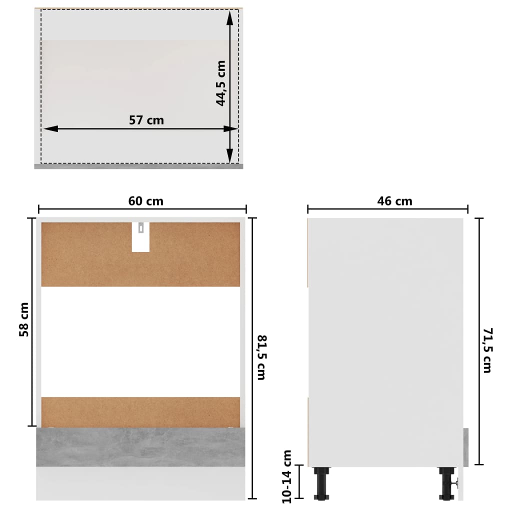 Mobile per Forno Grigio Cemento 60x46x81,5 cm Legno Multistrato