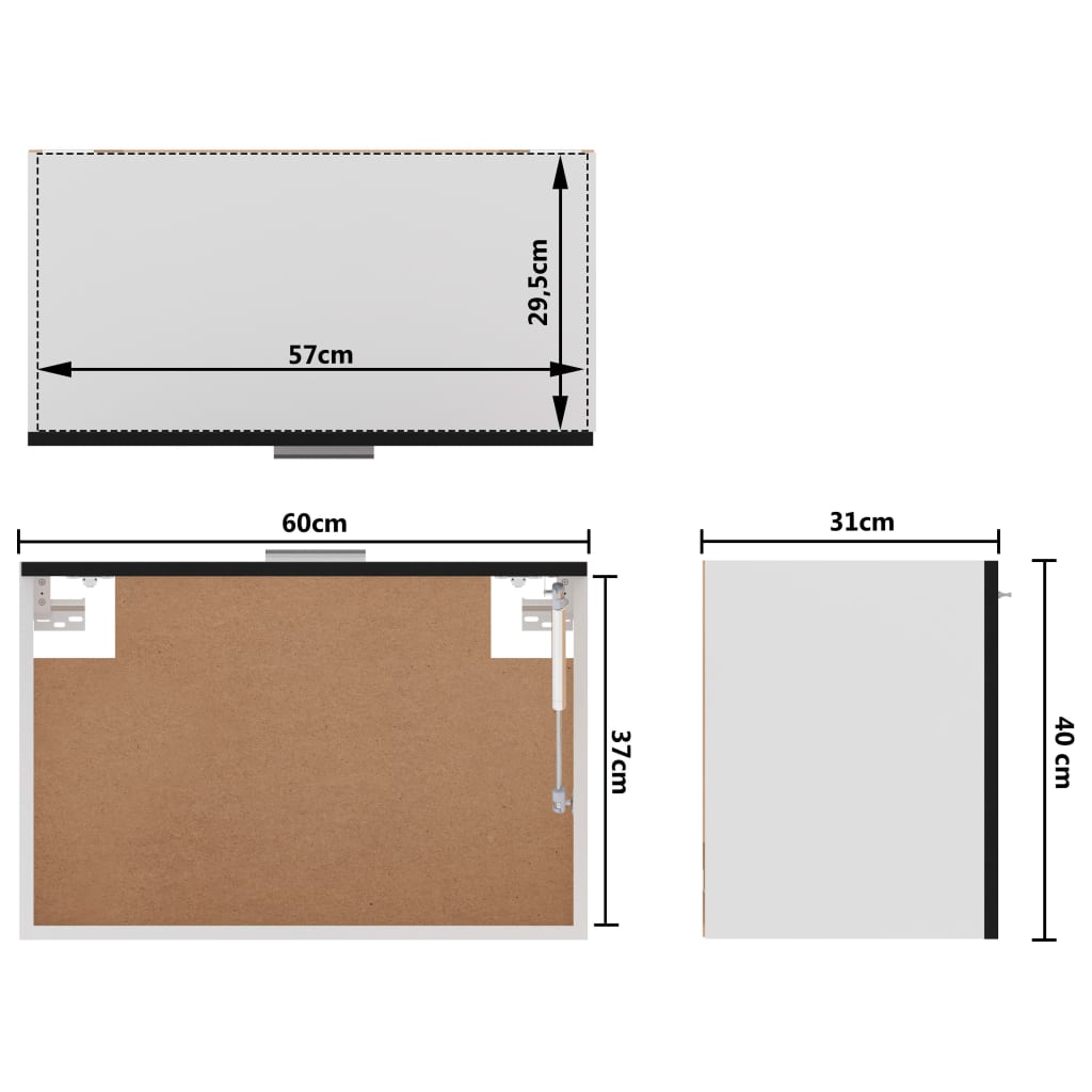 Mobile Pensile Nero 60x31x40 cm in Legno Multistrato