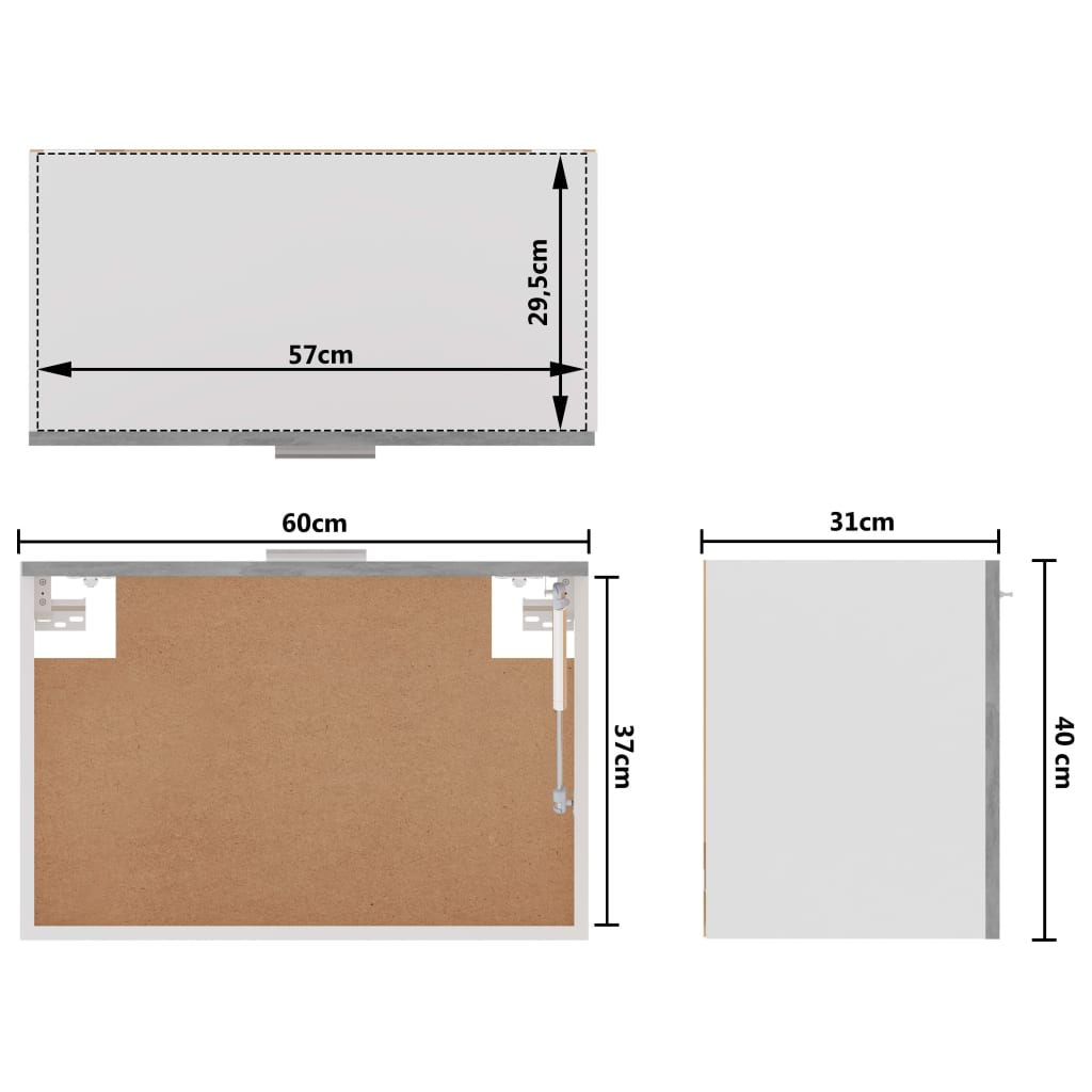 Mobile Pensile Grigio Cemento 60x31x40 cm in Legno Multistrato