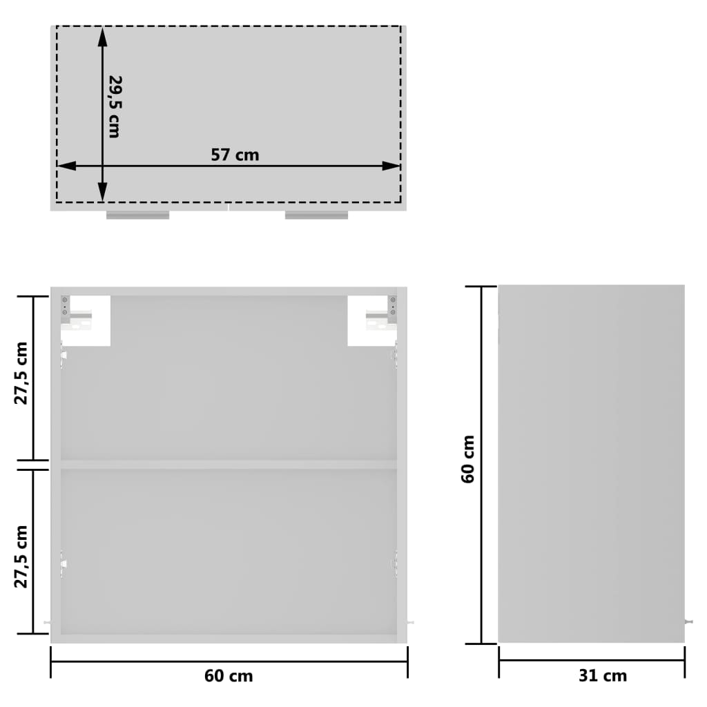 Mobile Pensile con Vetro Bianco 60x31x60 cm Legno Multistrato