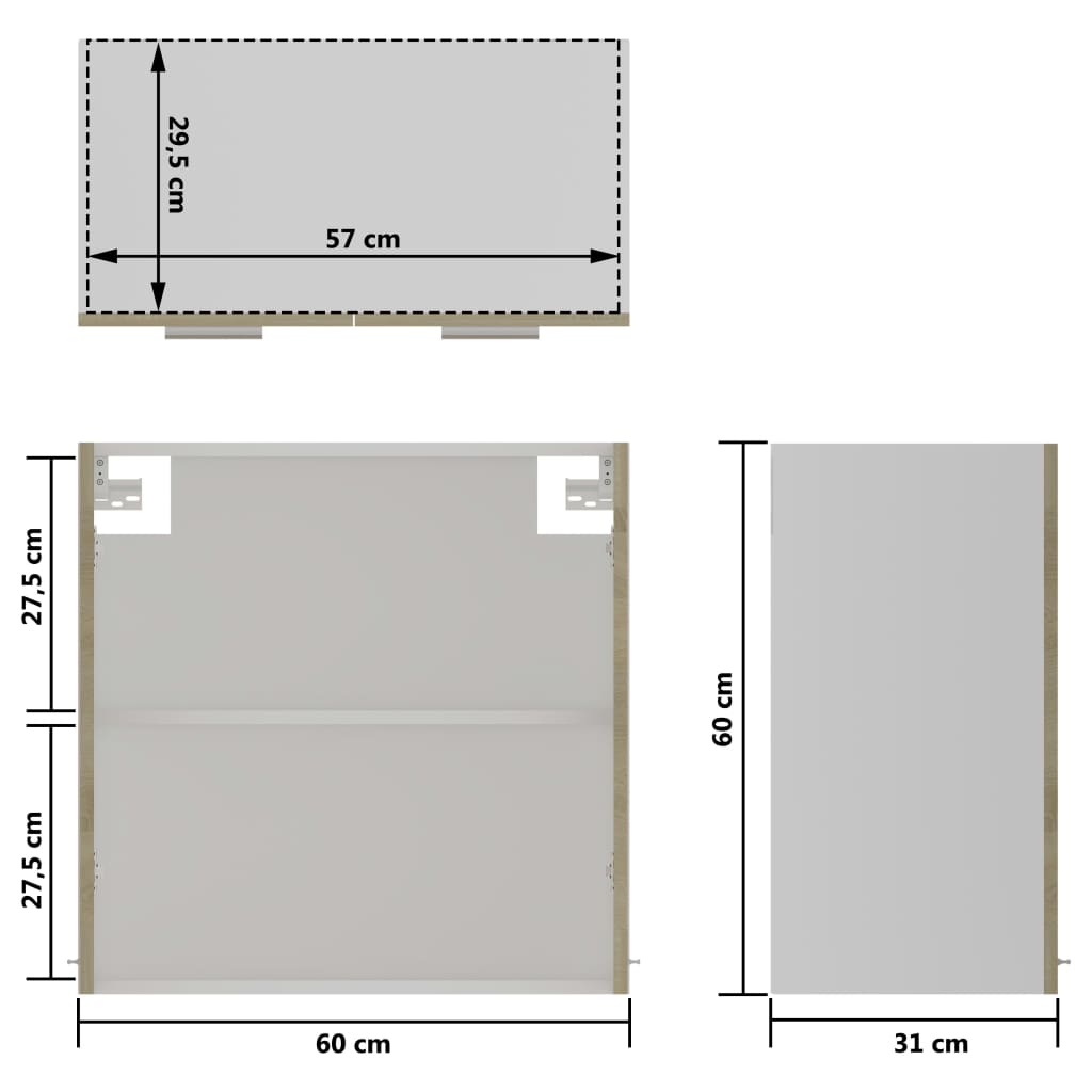 Mobile Pensile con Vetro Rovere Sonoma 60x31x60 cm Multistrato