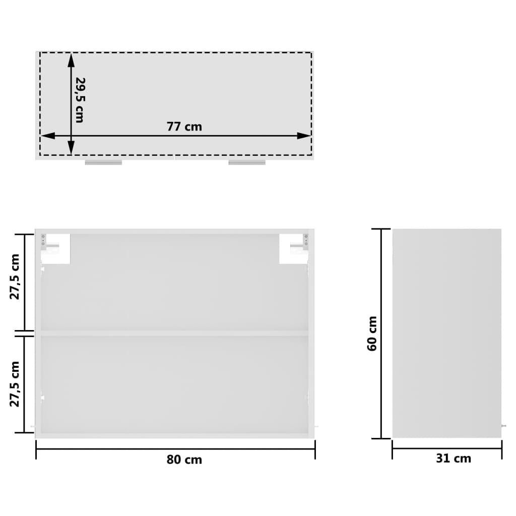 Mobile Pensile con Vetro Bianco 80x31x60 cm Legno Multistrato