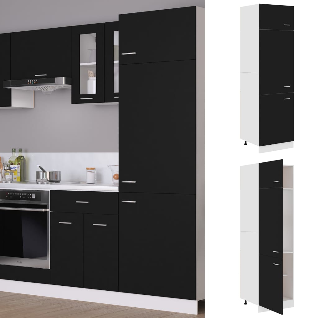 Armadio per Frigo Nero 60x57x207 cm in Legno Multistrato