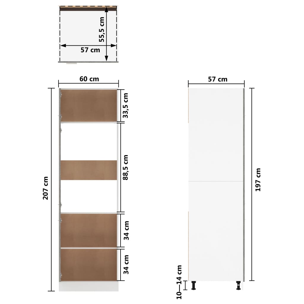 Mobile per Frigo Grigio Cemento 60x57x207 cm Legno Multistrato