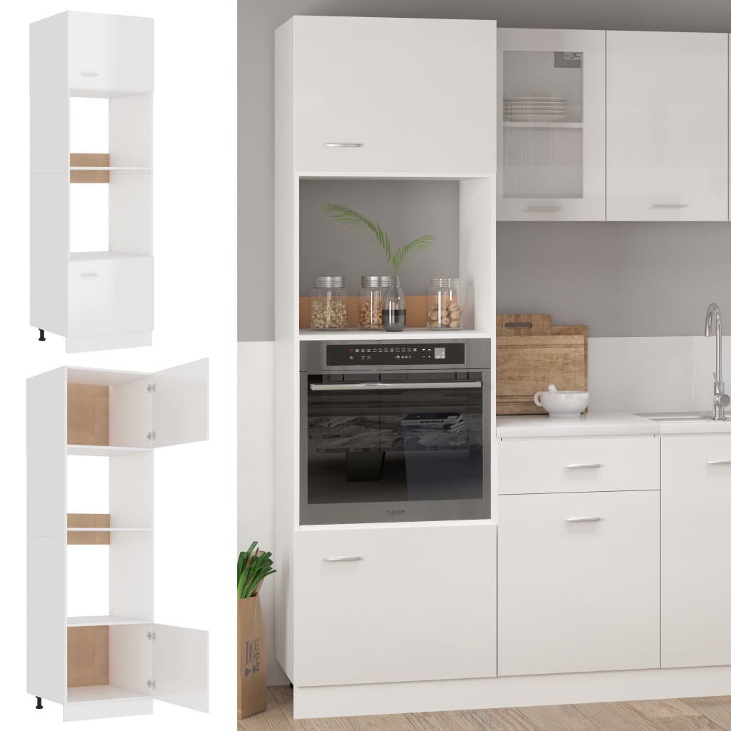 Mobile Microonde Bianco Lucido 60x57x207 cm Legno Multistrato