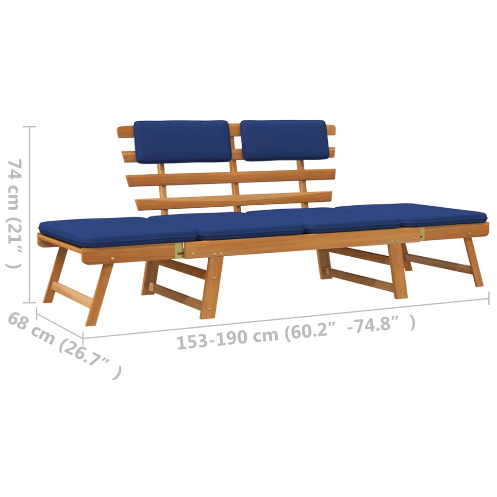 Panca da Giardino Cuscini 2-in-1 190 cm Legno Massello d'Acacia