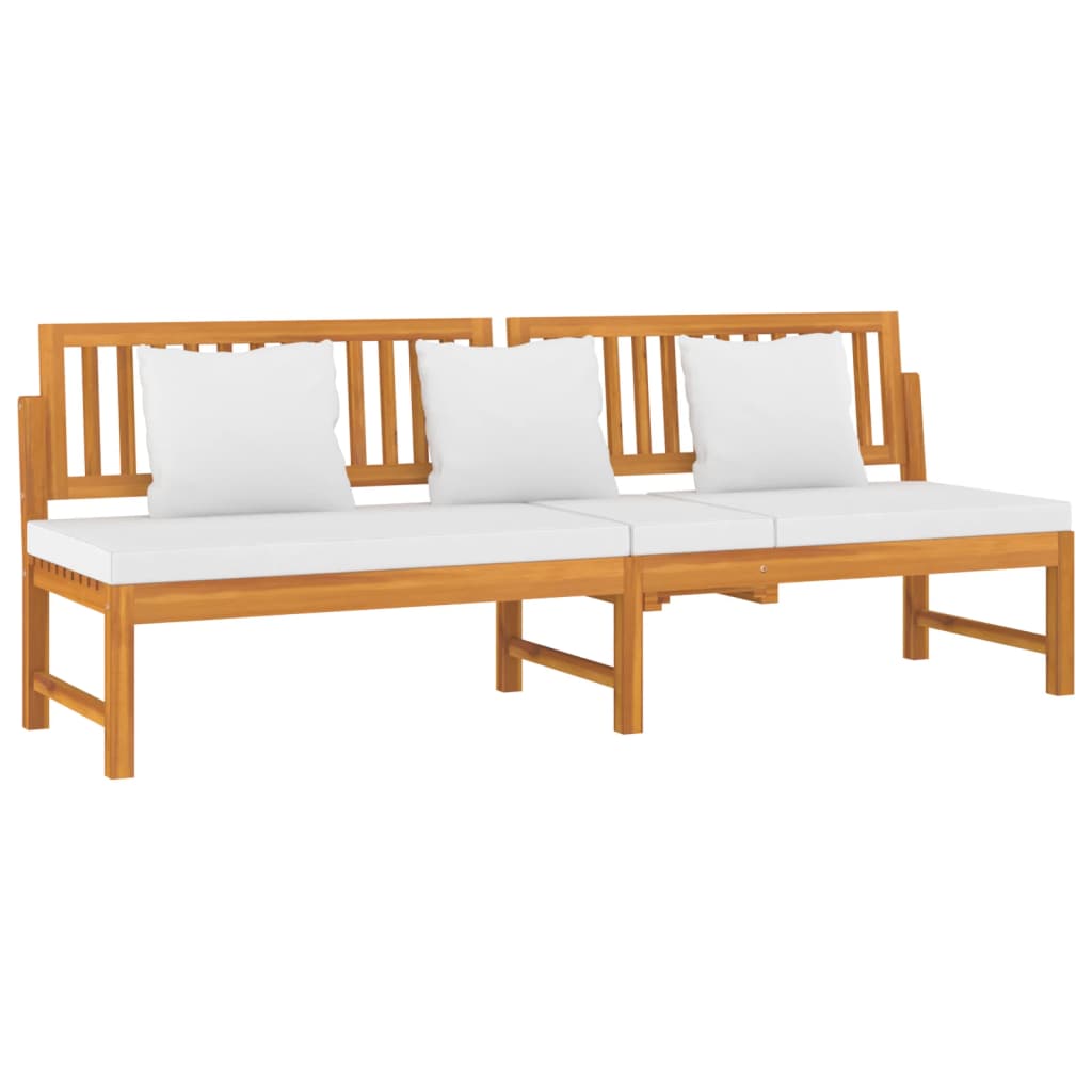 Dormeuse con Cuscino Crema 200x60x75cm Legno Massello di Acacia