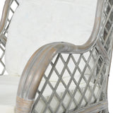 Poltrona con Cuscino Grigio in Rattan Naturale e Lino