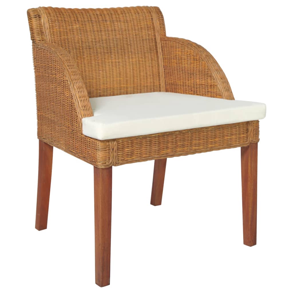 Sedie da Pranzo con Cuscini 2 pz Marrone Chiaro Rattan Naturale