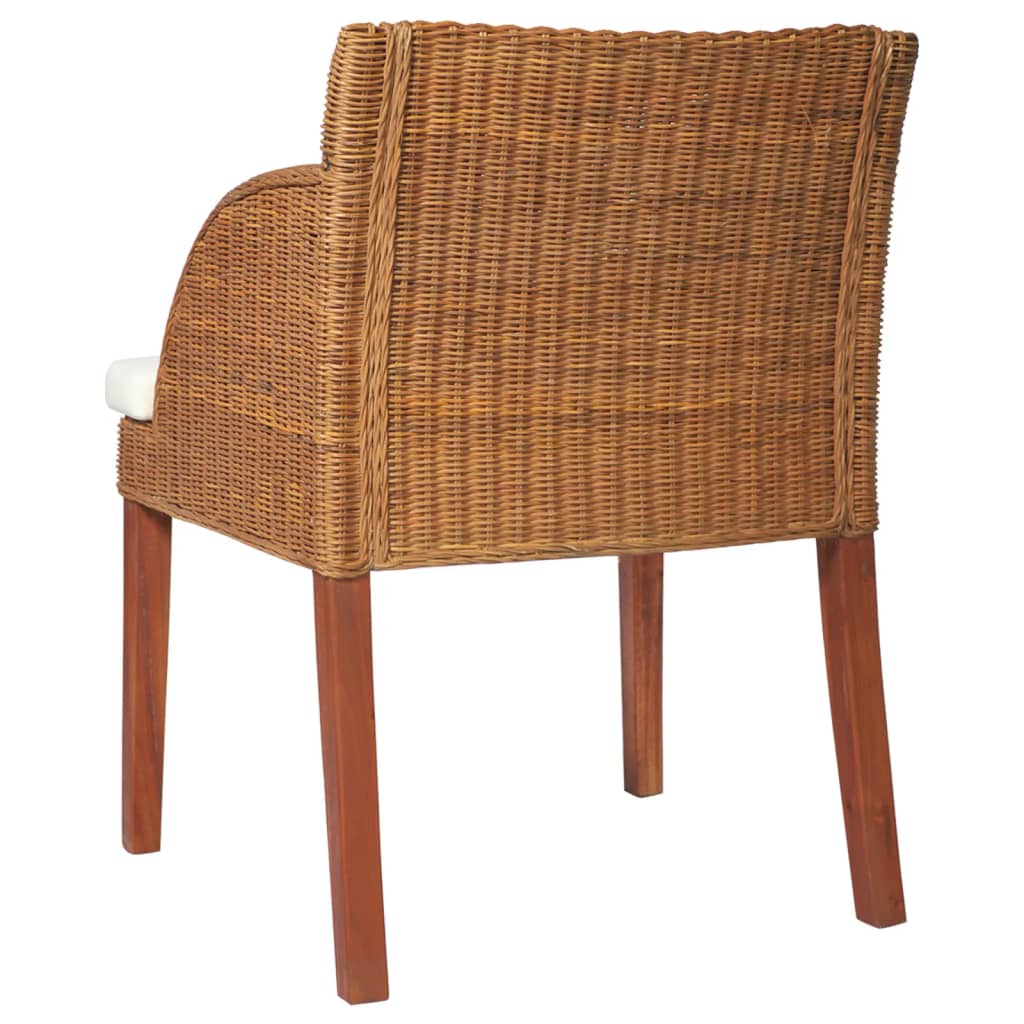 Sedie da Pranzo con Cuscini 2 pz Marrone Chiaro Rattan Naturale