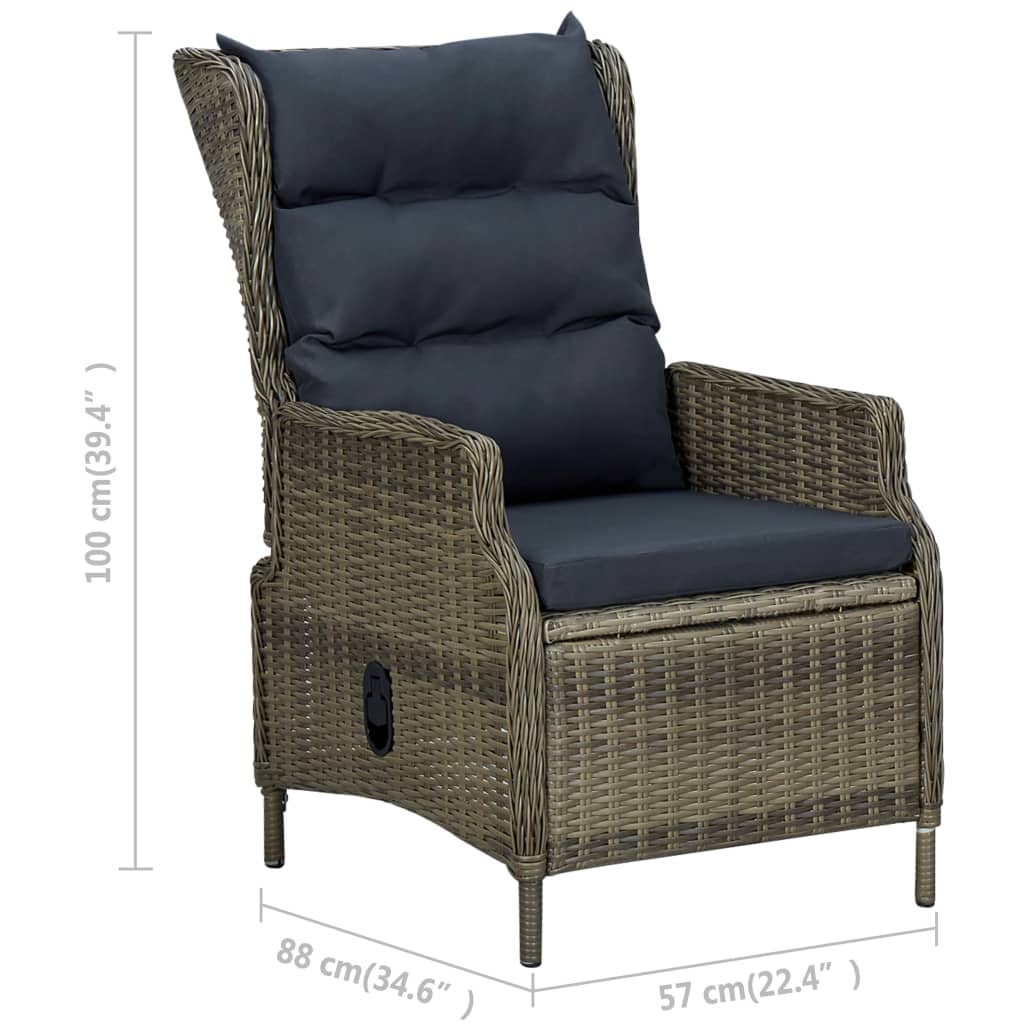 Sedia da Giardino Reclinabile con Cuscini in Polyrattan Marrone