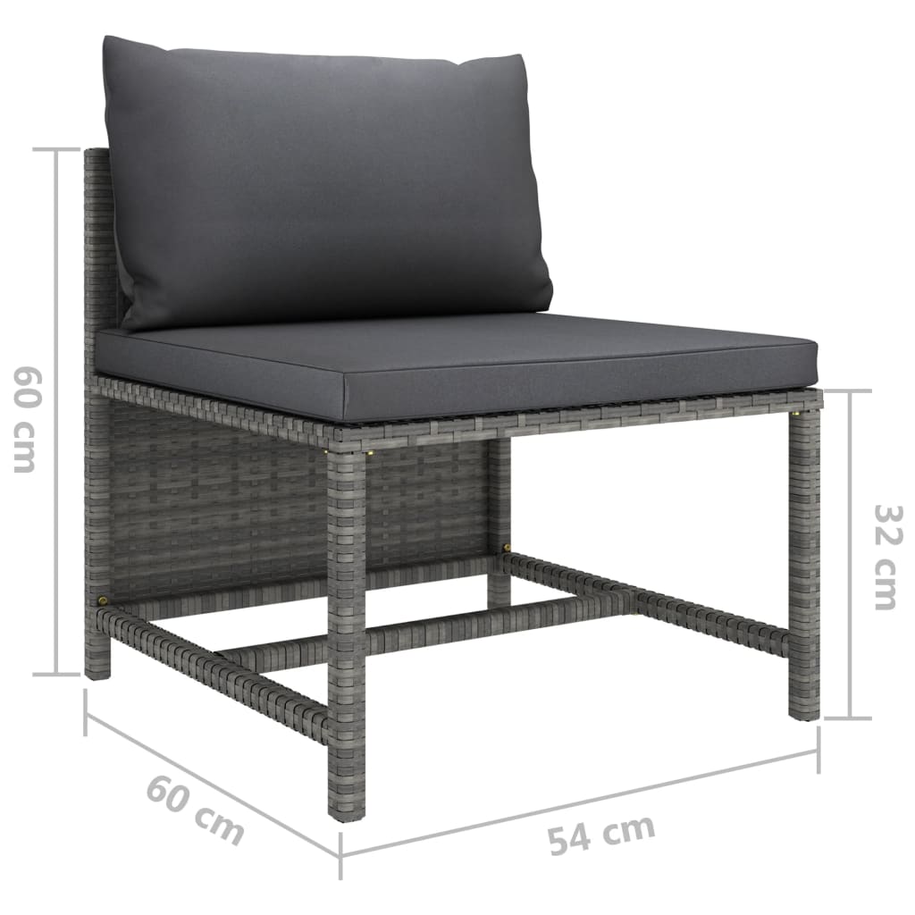 Set Divani da Giardino 3 pz con Cuscini Grigio in Polyrattan