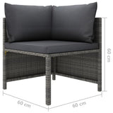 Set Divani da Giardino 3 pz con Cuscini in Polyrattan Grigio