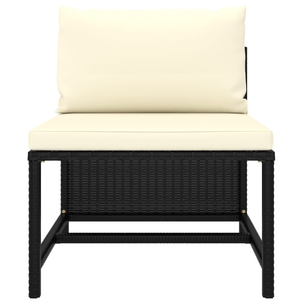 Set Divani da Giardino 3 pz con Cuscini in Polyrattan Nero