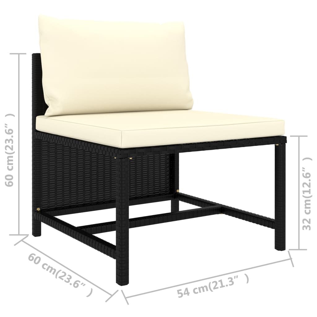 Set Divani da Giardino 3 pz con Cuscini in Polyrattan Nero