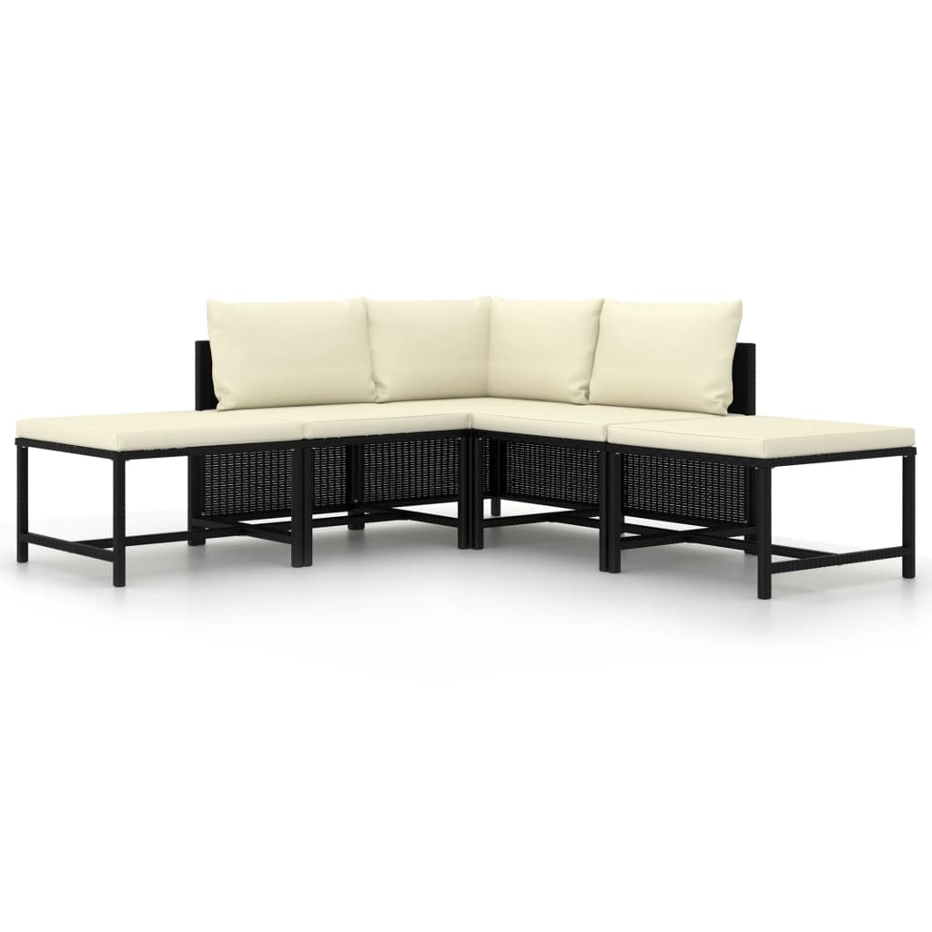 Set Divani da Giardino 5 pz con Cuscini in Polyrattan Nero