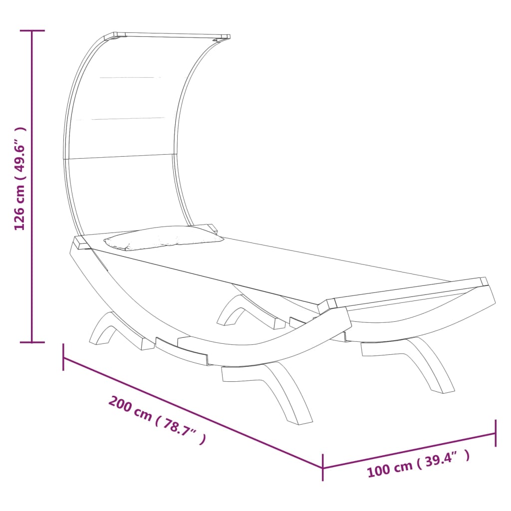 Lettino con Tettuccio 100x200x126 cm in Legno Curvato Antracite