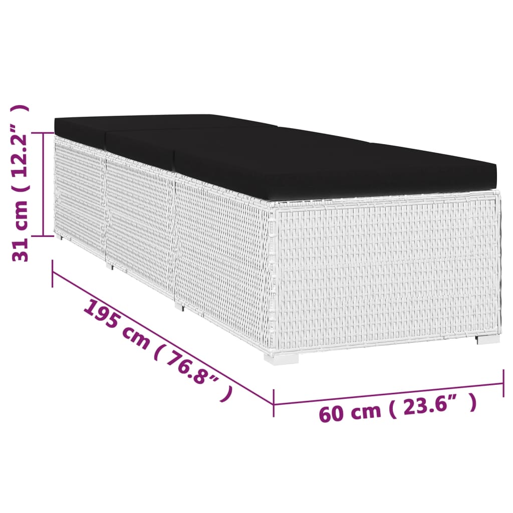 Lettini Prendisole con Tavolino 3 pz in Polyrattan Bianco