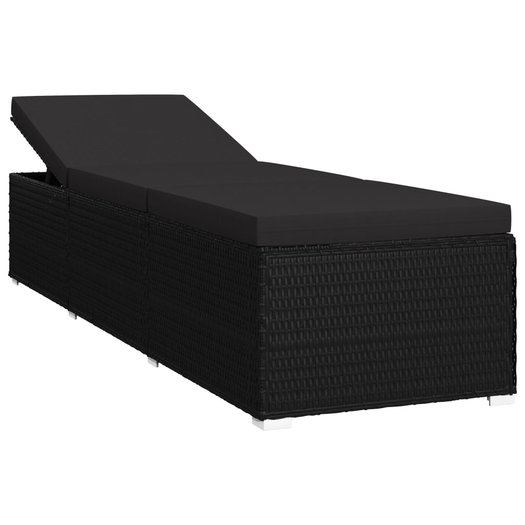 Lettini Prendisole con Tavolino 3 pz in Polyrattan Nero