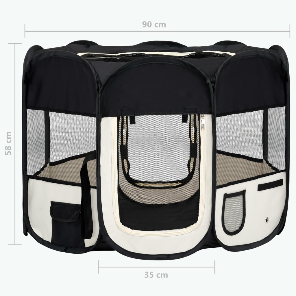 Box per Cani Pieghevole con Borsa Trasporto Nero 90x90x58 cm