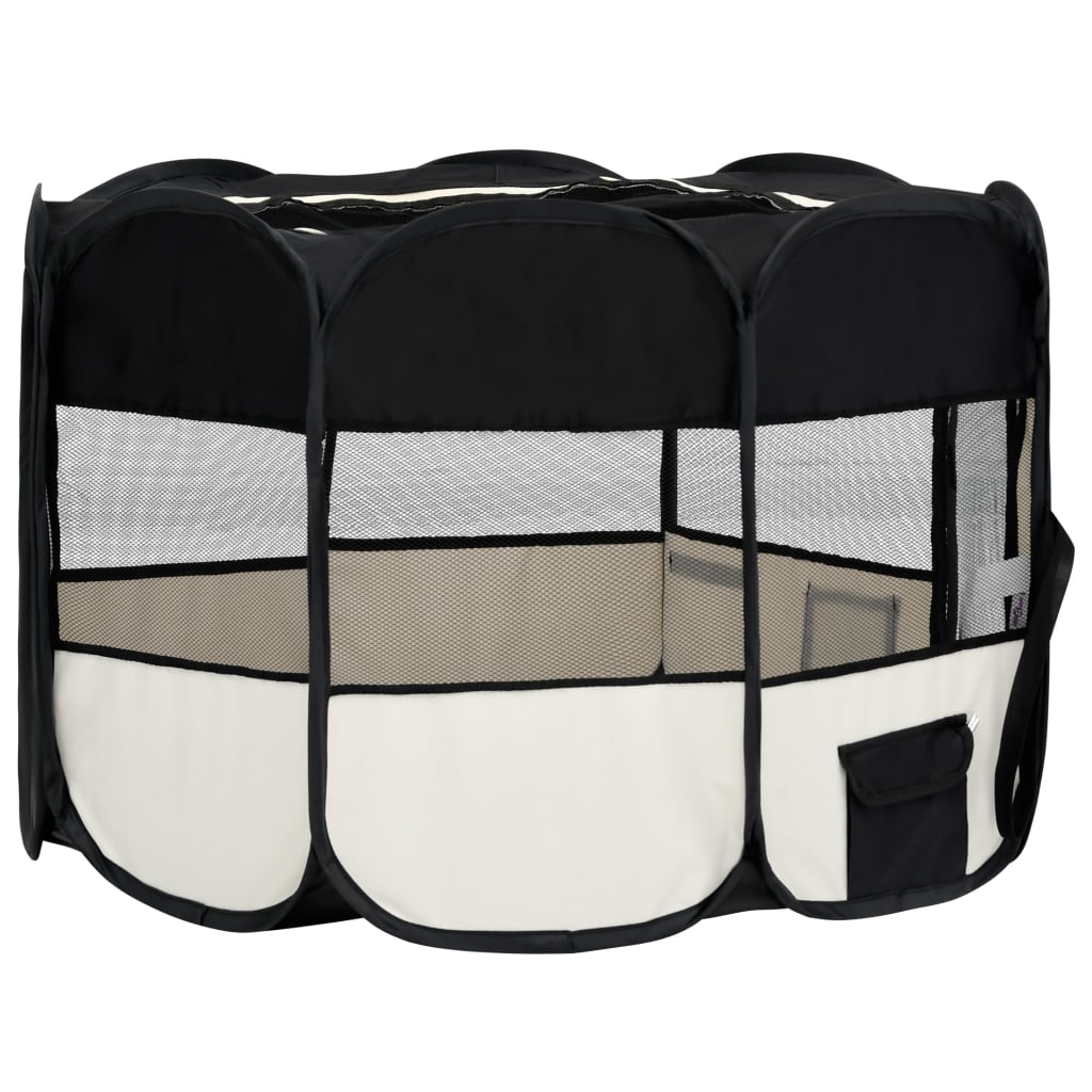 Box per Cani Pieghevole con Borsa Trasporto Nero 110x110x58 cm