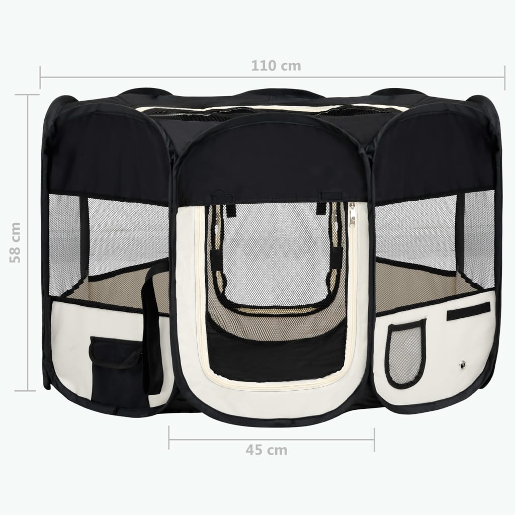 Box per Cani Pieghevole con Borsa Trasporto Nero 110x110x58 cm