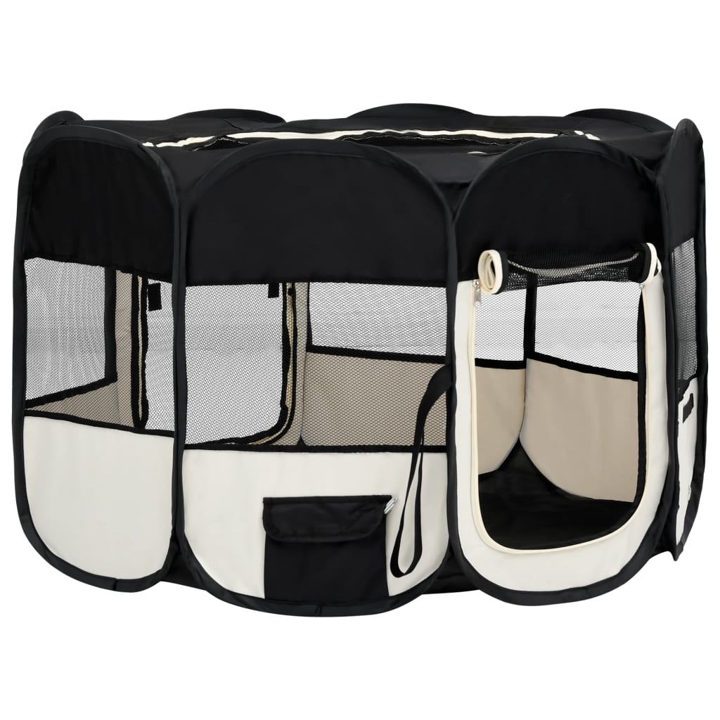 Box per Cani Pieghevole con Borsa Trasporto Nero 125x125x61 cm