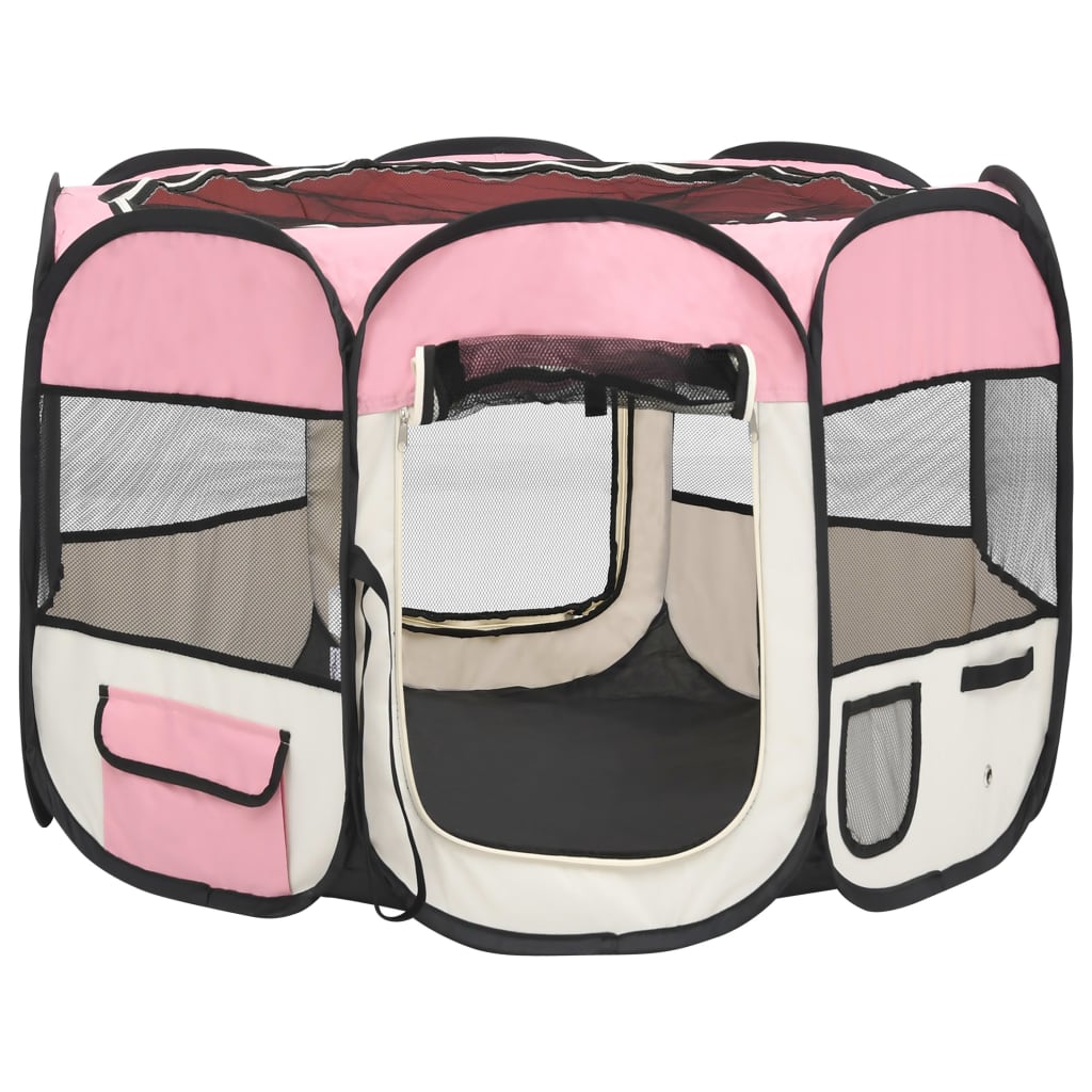 Box per Cani Pieghevole con Borsa Trasporto Rosa 90x90x58 cm