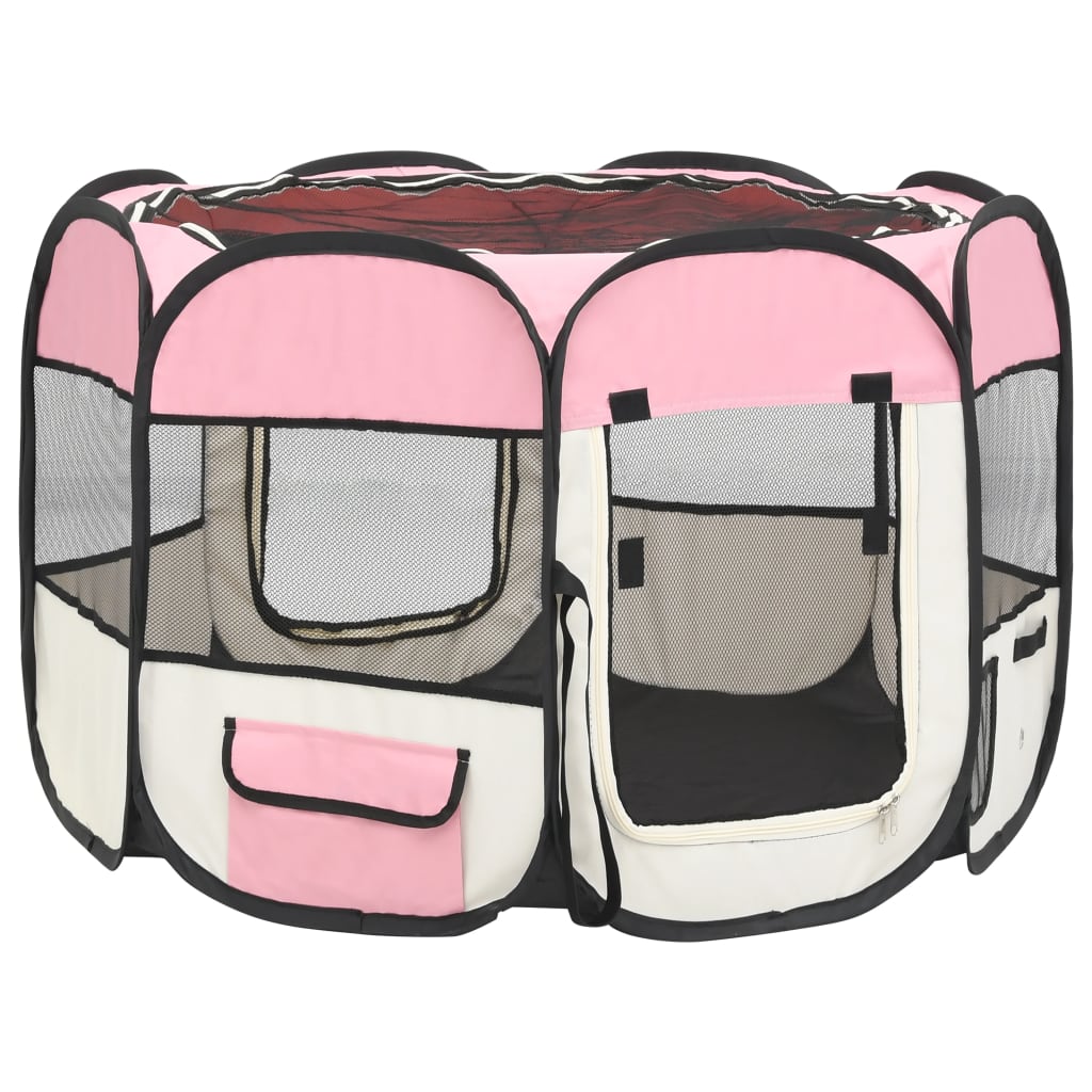 Box per Cani Pieghevole con Borsa Trasporto Rosa 90x90x58 cm