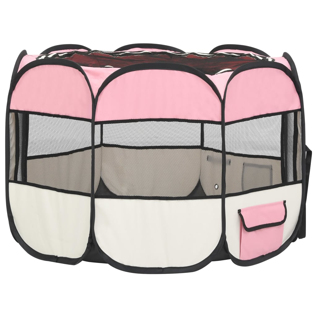 Box per Cani Pieghevole con Borsa Trasporto Rosa 90x90x58 cm