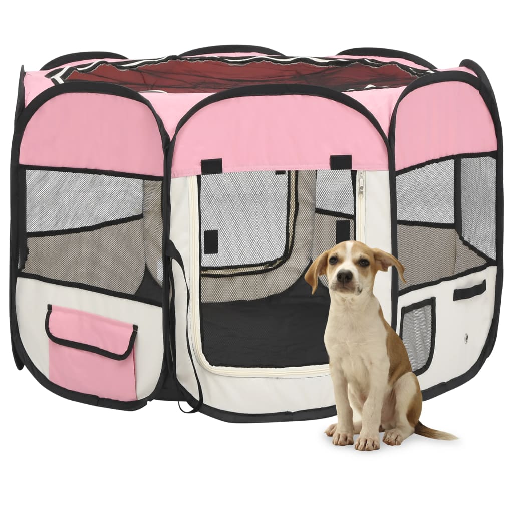 Box per Cani Pieghevole con Borsa Trasporto Rosa 90x90x58 cm