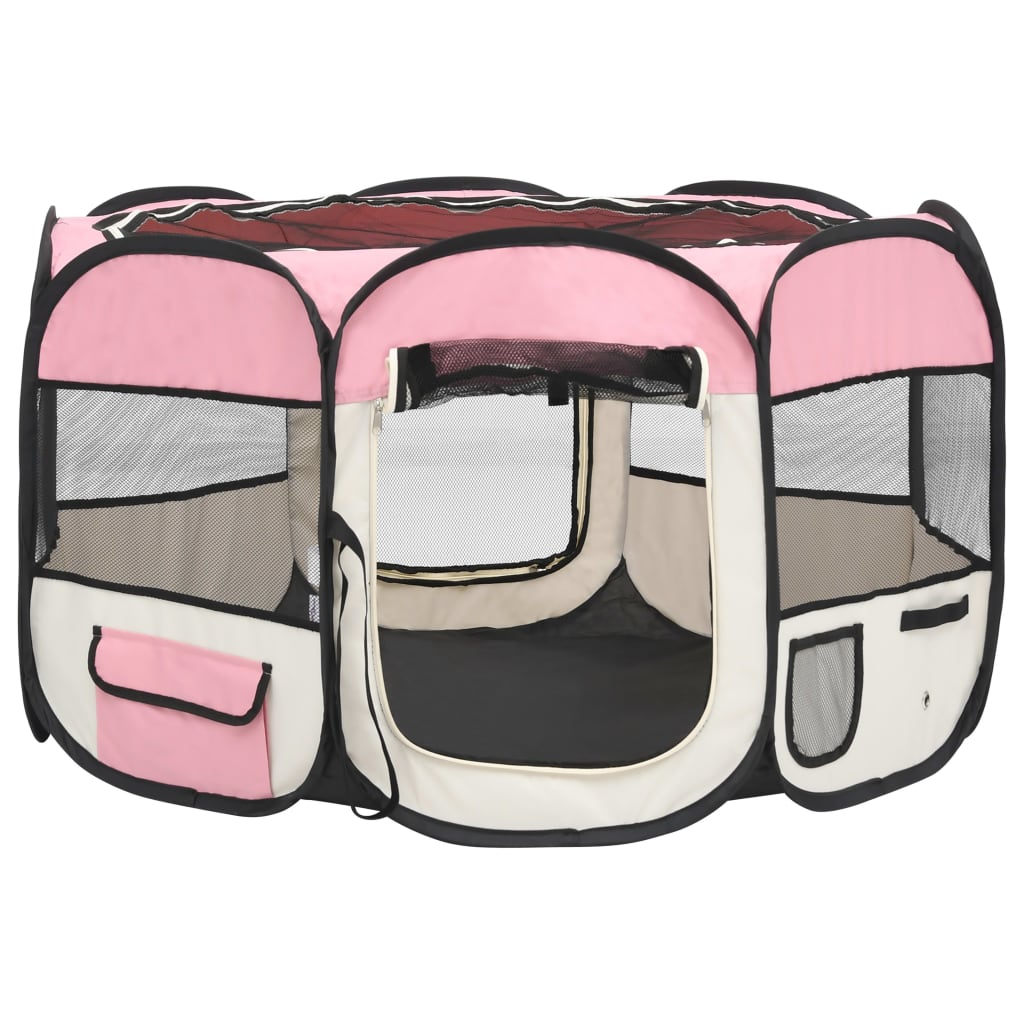 Box per Cani Pieghevole con Borsa Trasporto Rosa 110x110x58 cm