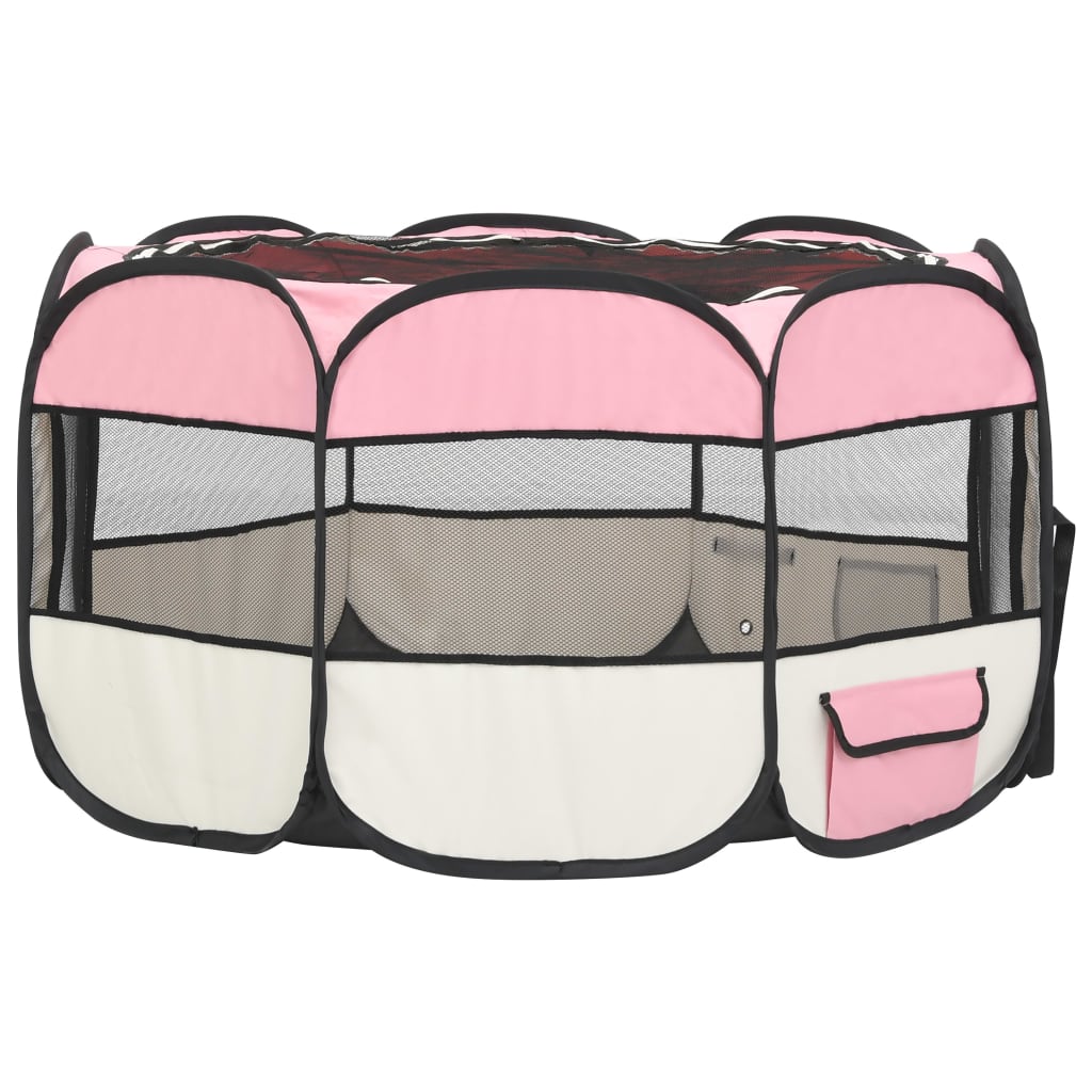 Box per Cani Pieghevole con Borsa Trasporto Rosa 110x110x58 cm