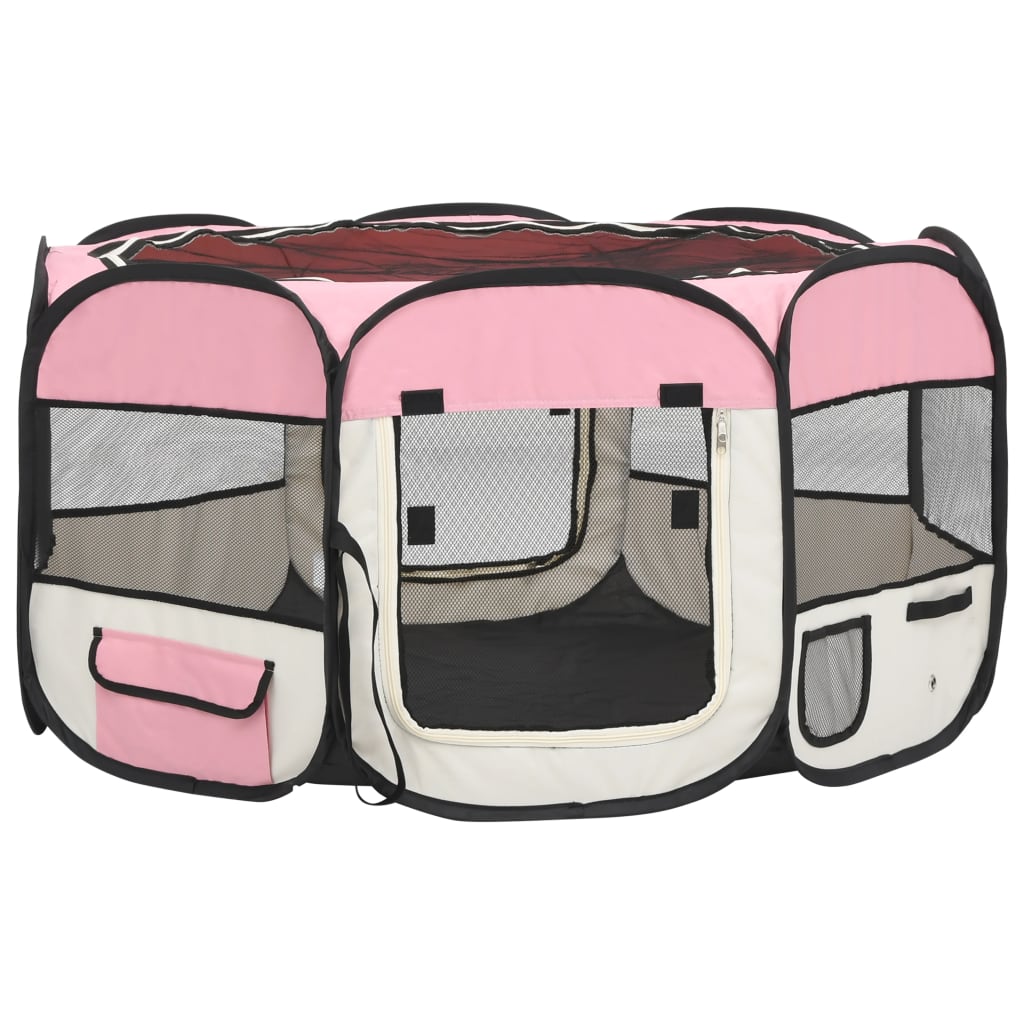 Box per Cani Pieghevole con Borsa Trasporto Rosa 125x125x61 cm