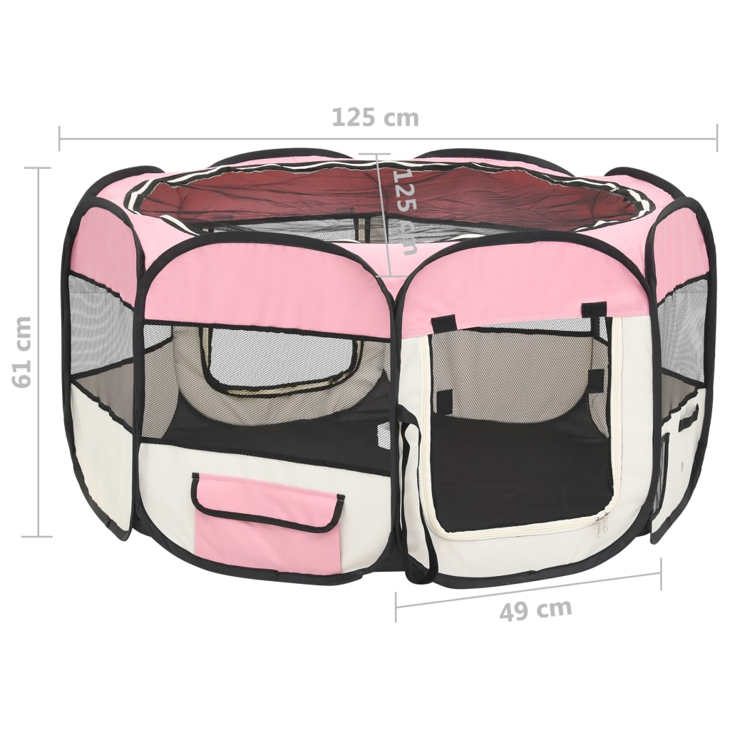 Box per Cani Pieghevole con Borsa Trasporto Rosa 125x125x61 cm