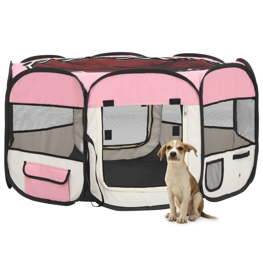 Box per Cani Pieghevole con Borsa Trasporto Rosa 125x125x61 cm