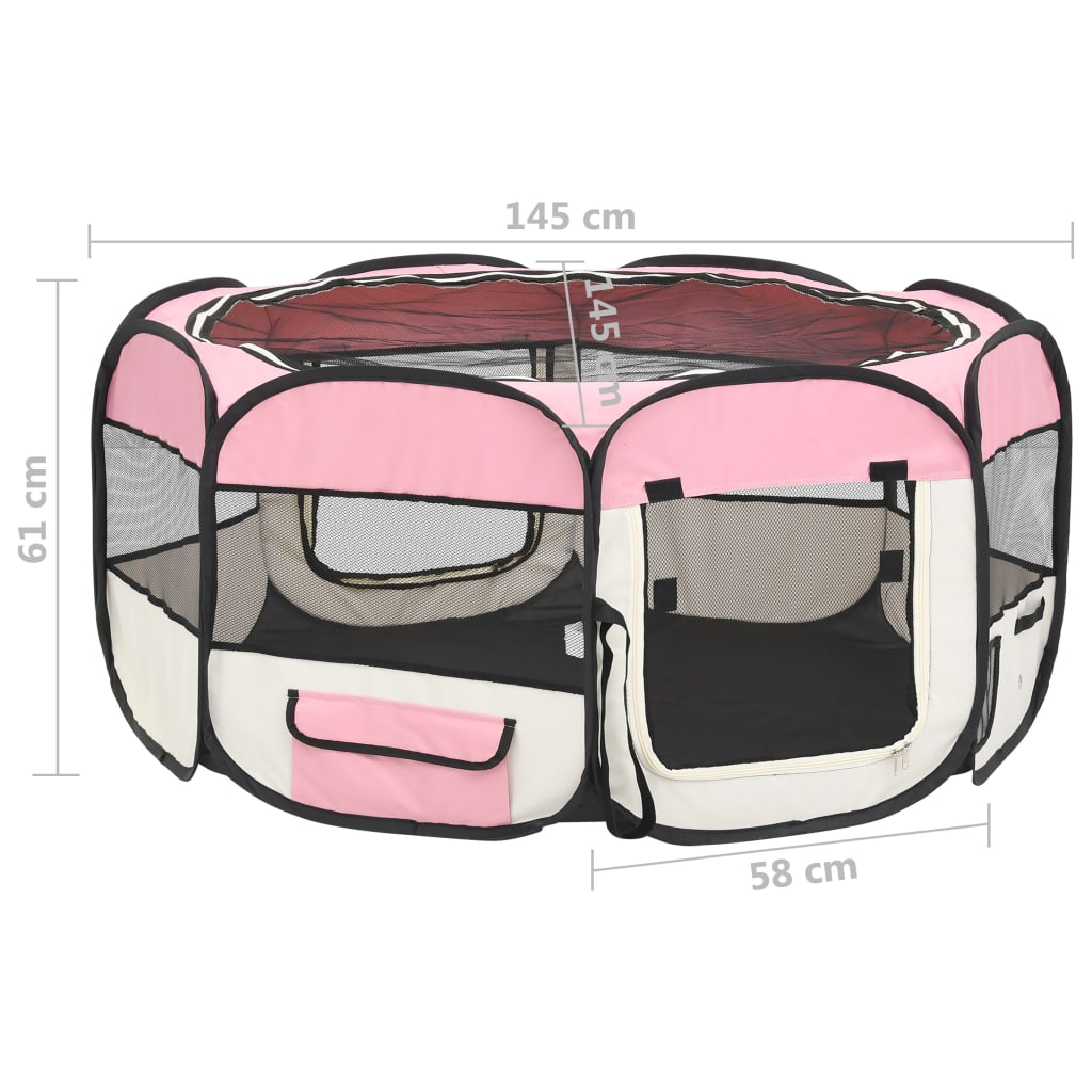 Box per Cani Pieghevole con Borsa Trasporto Rosa 145x145x61 cm