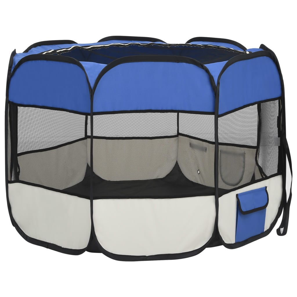 Box per Cani Pieghevole con Borsa Trasporto Blu 90x90x58 cm